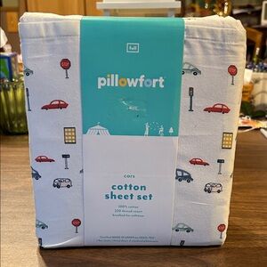 Pillowfort Cars Cotton Sheet Set - White and Red